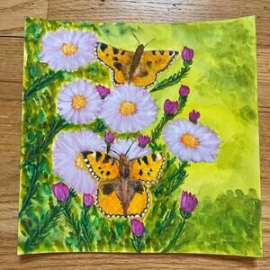 Hand painted watercolor painting butterflies flowers